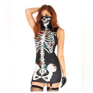 Leg Avenue Women's Skeleton Halloween Costume Garter Dress Women M/L